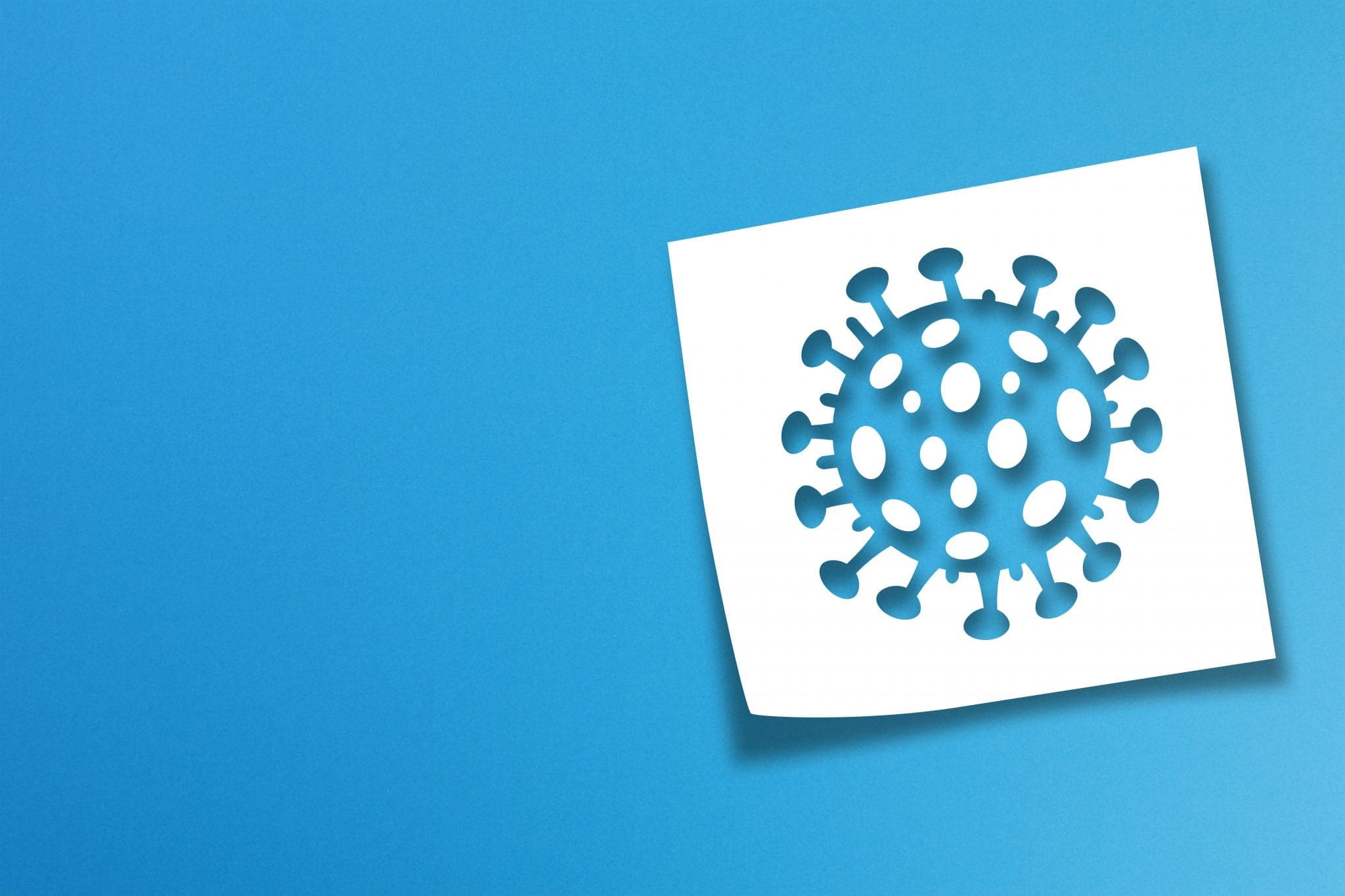 white Coronavirus image with a light blue background