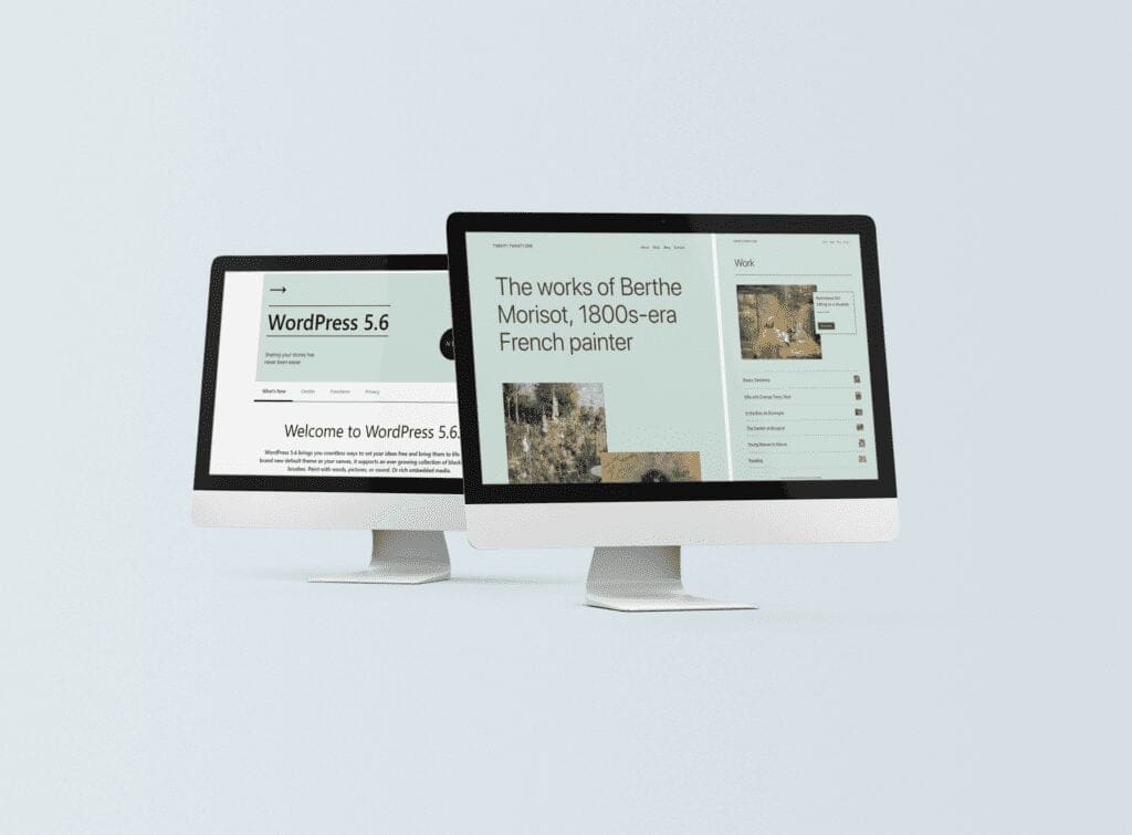 two computers displaying a wordPress website