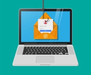 Illustration of phishing email targeting user login details on a laptop