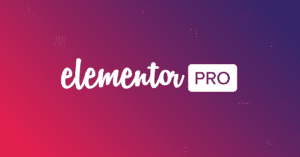 Elementor Pro logo on a pink-to-purple gradient background.