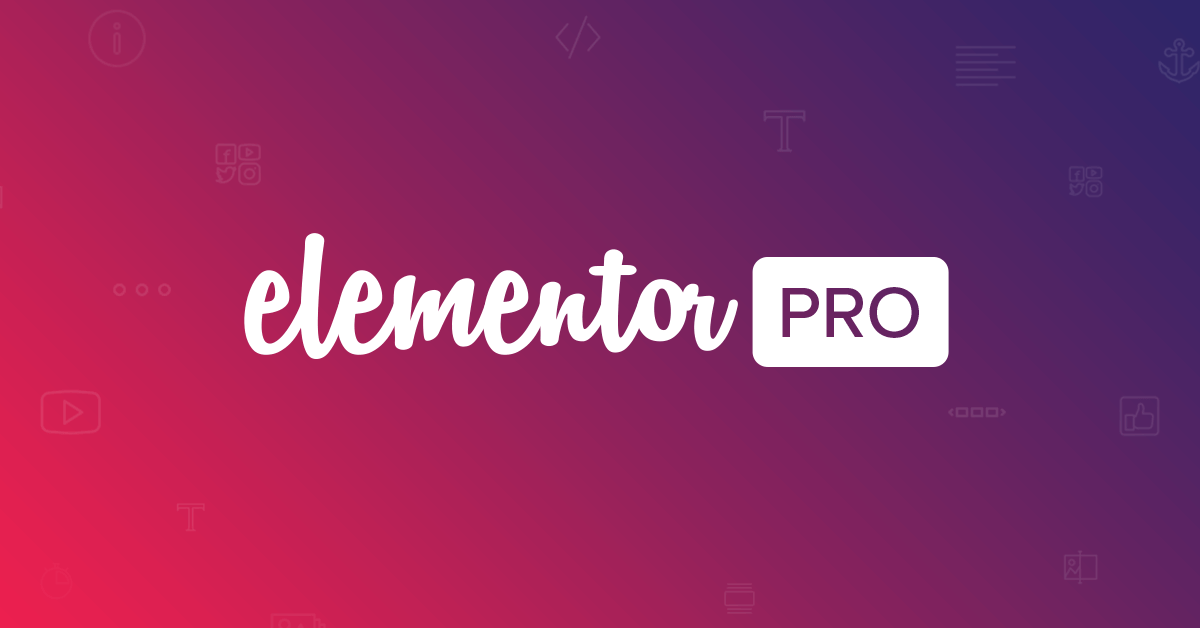 Elementor Pro logo on a pink-to-purple gradient background.