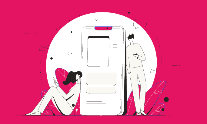 two persons chatting by phone in a circle white