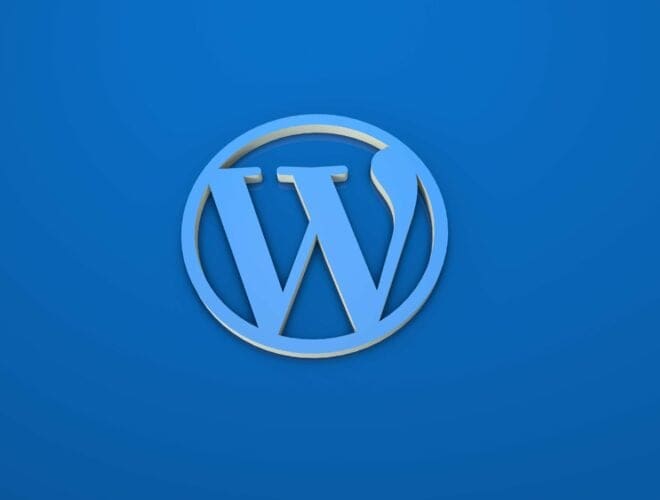 Blue 3D WordPress logo on a solid background representing WordPress update version 6.2.