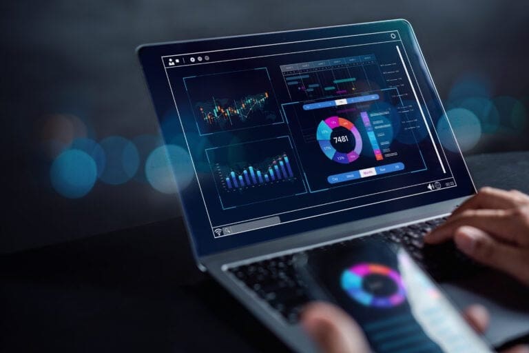 Close-up of a laptop screen displaying website analytics and update statistics, symbolising GDPR compliance and software updates