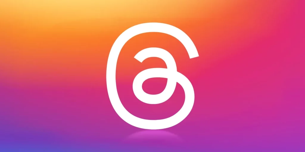 Threads app logo on a vibrant gradient background.