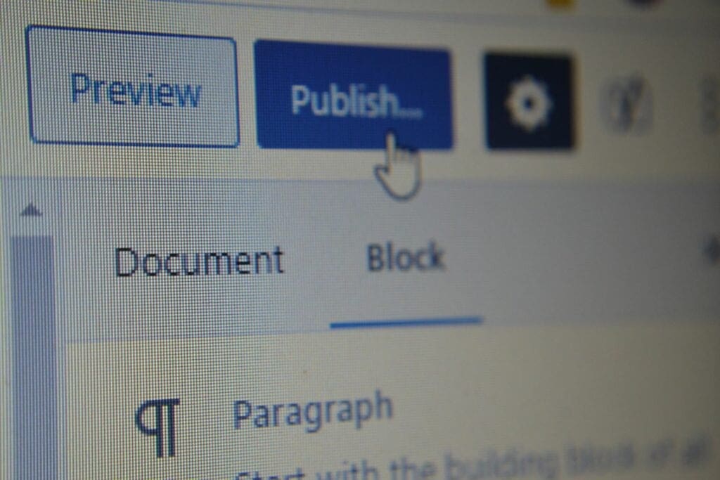 WordPress 6.3 interface showing the 'Publish' button highlighted.