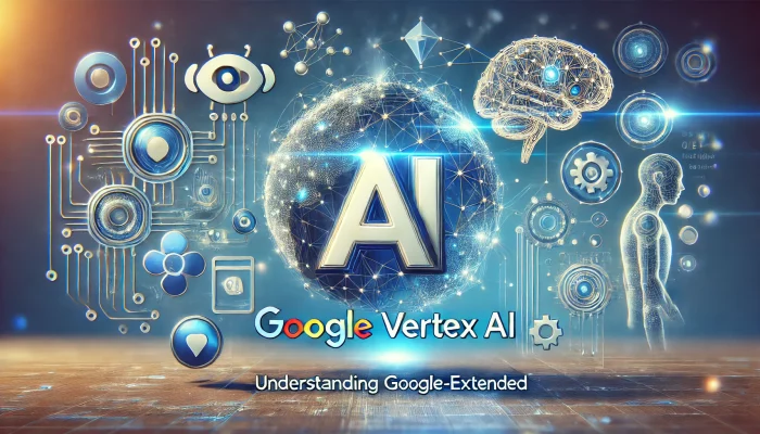 Illustration representing Google Vertex AI and Google-Extended web crawler with digital and web elements