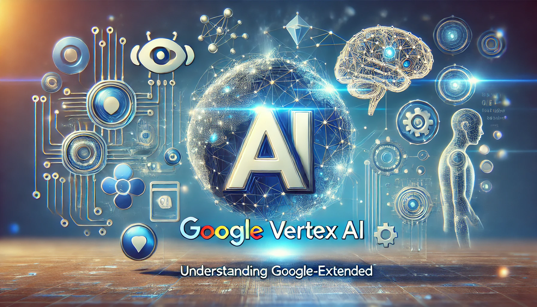 Illustration representing Google Vertex AI and Google-Extended web crawler with digital and web elements