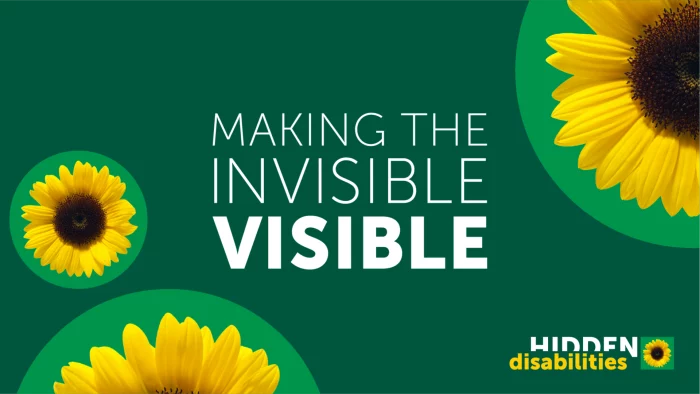 Hidden Disabilities Sunflower symbol with “UK” text on a green background