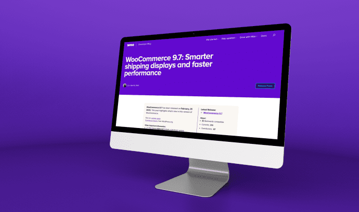 iMac mockup displaying a WooCommerce interface in a clean studio-style setting