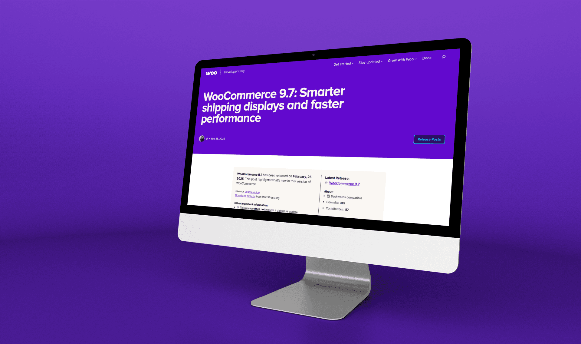 iMac mockup displaying a WooCommerce interface in a clean studio-style setting