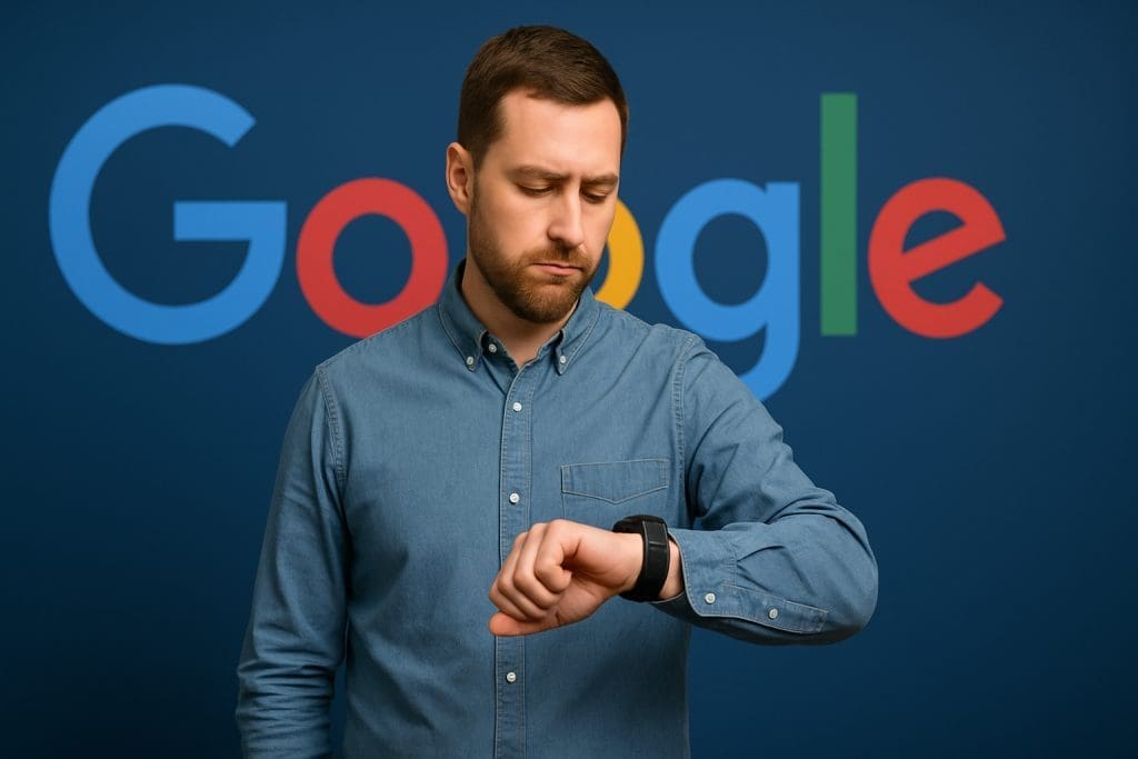 Man in front of Google logo