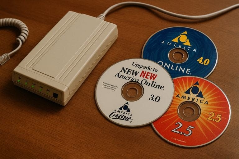 Vintage external modem and AOL install CDs